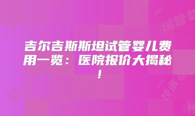 吉尔吉斯斯坦试管婴儿费用一览:医院报价大揭秘!