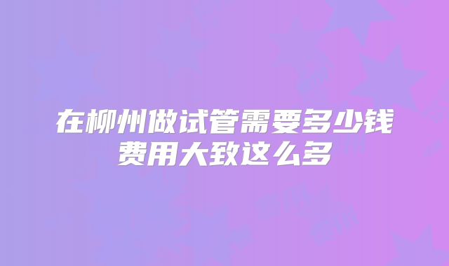 在柳州做试管需要多少钱费用大致这么多