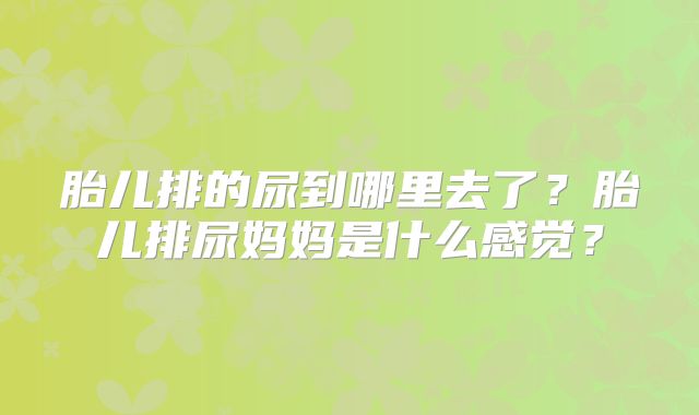 胎儿排的尿到哪里去了？胎儿排尿妈妈是什么感觉？
