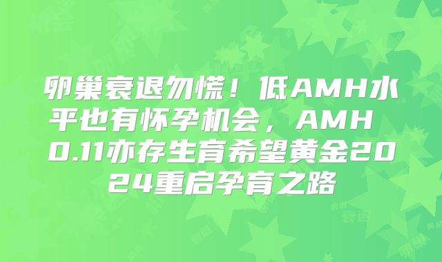 卵巢衰退勿慌！低AMH水平也有怀孕机会，AMH 0.11亦存生育希望黄金2024重启孕育之路