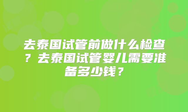 去泰国试管前做什么检查?去泰国试管婴儿需要准备多少钱?