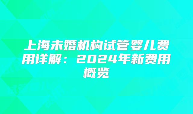 上海未婚机构试管婴儿费用详解：2024年新费用概览