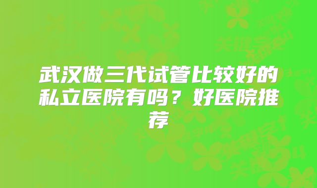 武汉做三代试管比较好的私立医院有吗？好医院推荐