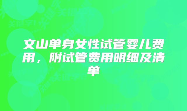 文山单身女性试管婴儿费用，附试管费用明细及清单