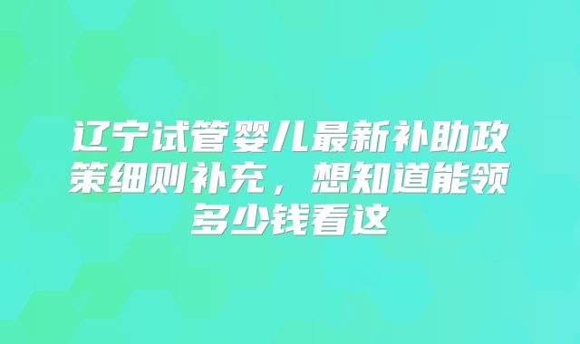 辽宁试管婴儿最新补助政策细则补充，想知道能领多少钱看这
