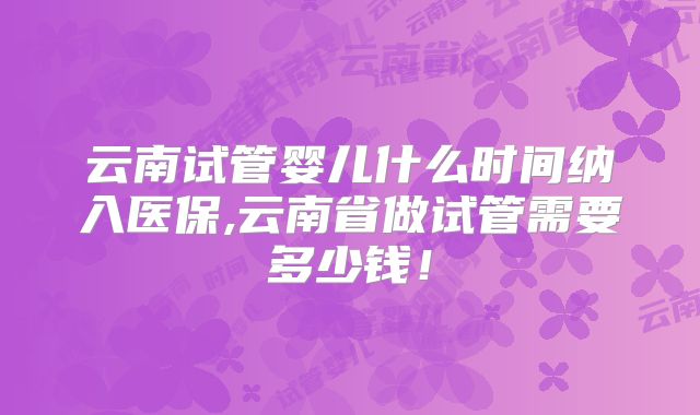 云南试管婴儿什么时间纳入医保,云南省做试管需要多少钱!