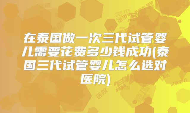 在泰国做一次三代试管婴儿需要花费多少钱成功(泰国三代试管婴儿怎么选对医院)