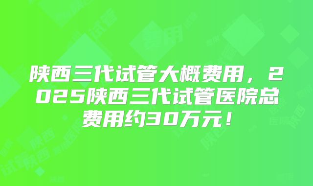 陕西三代试管大概费用，2025陕西三代试管医院总费用约30万元！