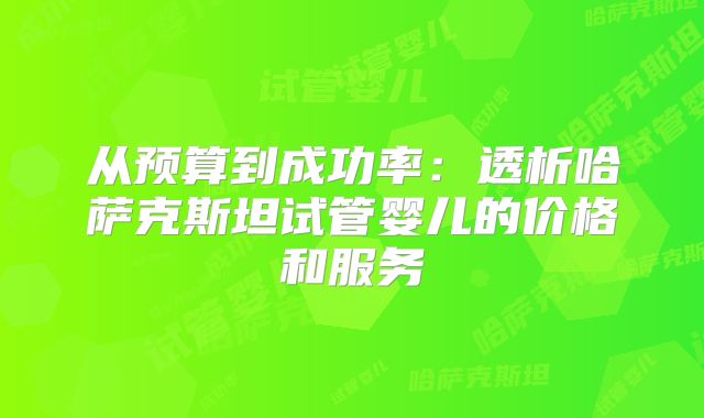 从预算到成功率：透析哈萨克斯坦试管婴儿的价格和服务