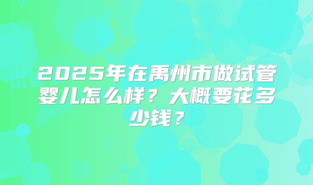 2025年在禹州市做试管婴儿怎么样？大概要花多少钱？