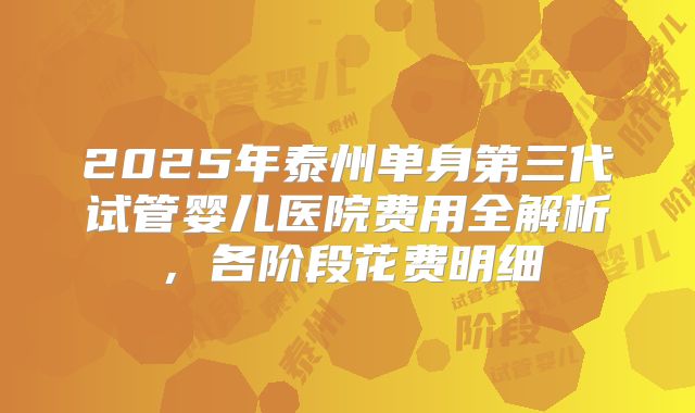 2025年泰州单身第三代试管婴儿医院费用全解析，各阶段花费明细