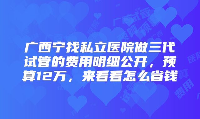 广西宁找私立医院做三代试管的费用明细公开,预算12万,来看看怎么省钱