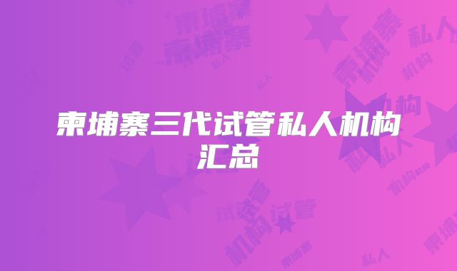 柬埔寨三代试管私人机构汇总
