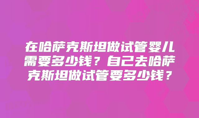 在哈萨克斯坦做试管婴儿需要多少钱？自己去哈萨克斯坦做试管要多少钱？