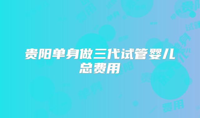 贵阳单身做三代试管婴儿总费用