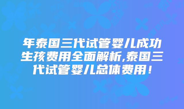 年泰国三代试管婴儿成功生孩费用全面解析,泰国三代试管婴儿总体费用!
