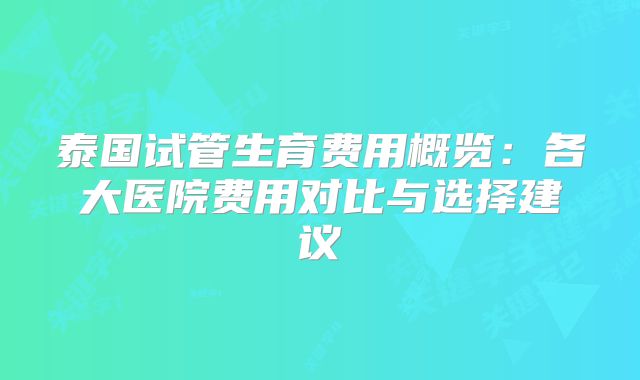 泰国试管生育费用概览：各大医院费用对比与选择建议