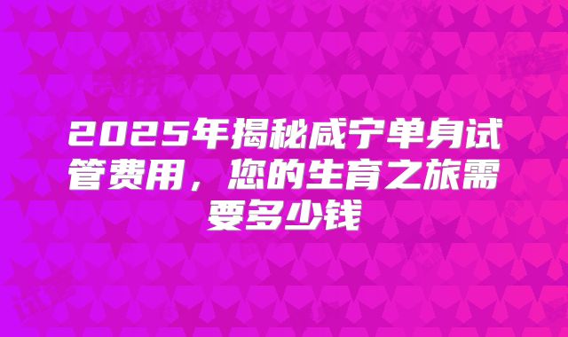 2025年揭秘咸宁单身试管费用，您的生育之旅需要多少钱