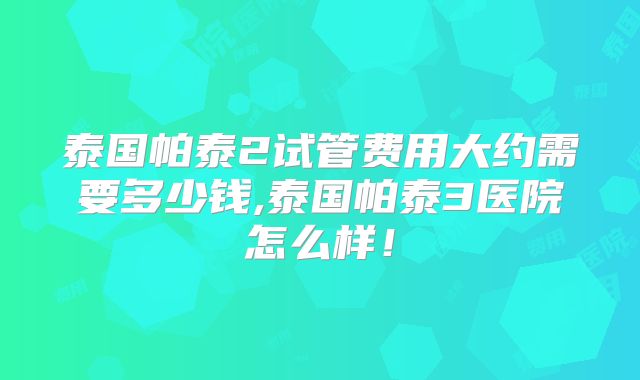 泰国帕泰2试管费用大约需要多少钱,泰国帕泰3医院怎么样!