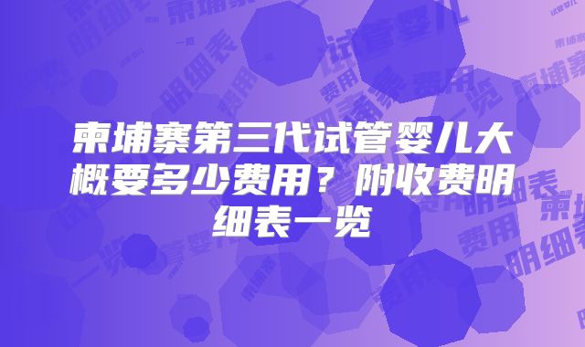 柬埔寨第三代试管婴儿大概要多少费用?附收费明细表一览