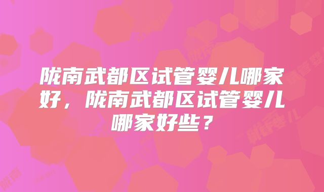 陇南武都区试管婴儿哪家好，陇南武都区试管婴儿哪家好些？