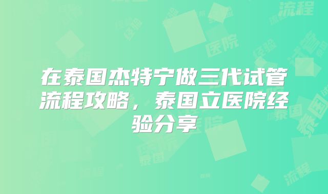 在泰国杰特宁做三代试管流程攻略，泰国立医院经验分享