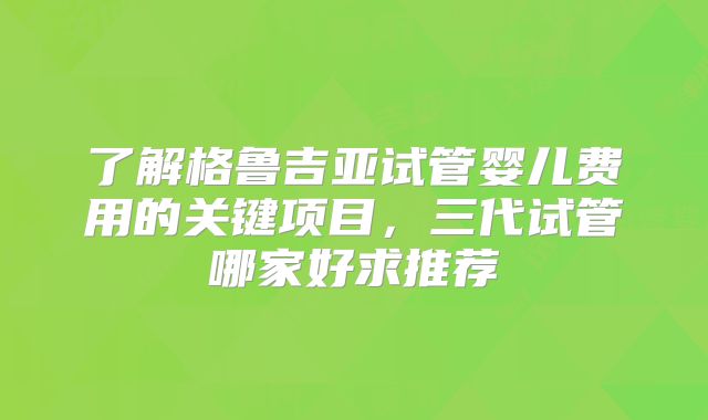 了解格鲁吉亚试管婴儿费用的关键项目，三代试管哪家好求推荐