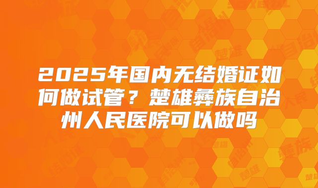 2025年国内无结婚证如何做试管？楚雄彝族自治州人民医院可以做吗