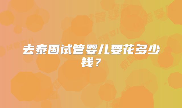 去泰国试管婴儿要花多少钱？