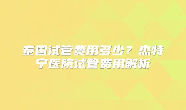 泰国试管费用多少？杰特宁医院试管费用解析