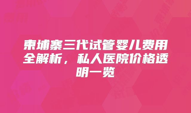 柬埔寨三代试管婴儿费用全解析，私人医院价格透明一览