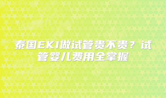 泰国EKI做试管贵不贵?试管婴儿费用全掌握