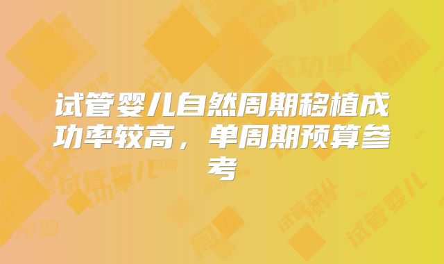 试管婴儿自然周期移植成功率较高，单周期预算参考