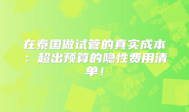 在泰国做试管的真实成本:超出预算的隐性费用清单!