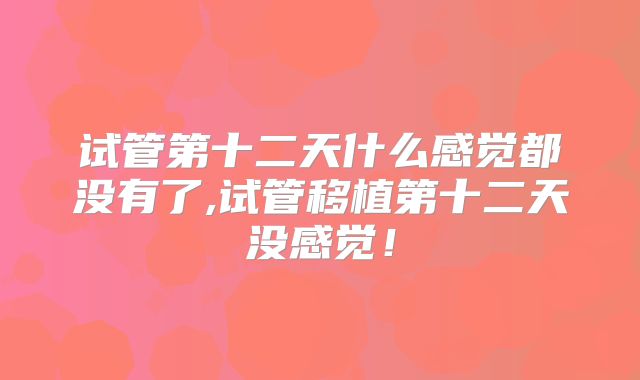 试管第十二天什么感觉都没有了,试管移植第十二天没感觉！