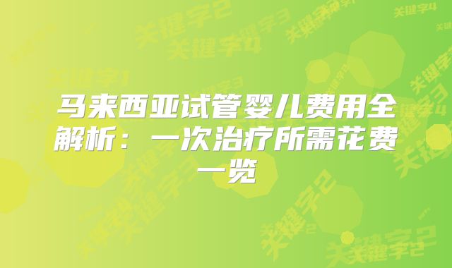 马来西亚试管婴儿费用全解析：一次治疗所需花费一览