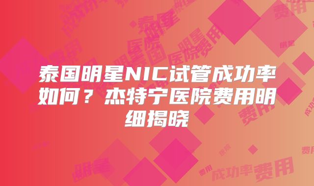泰国明星NIC试管成功率如何？杰特宁医院费用明细揭晓