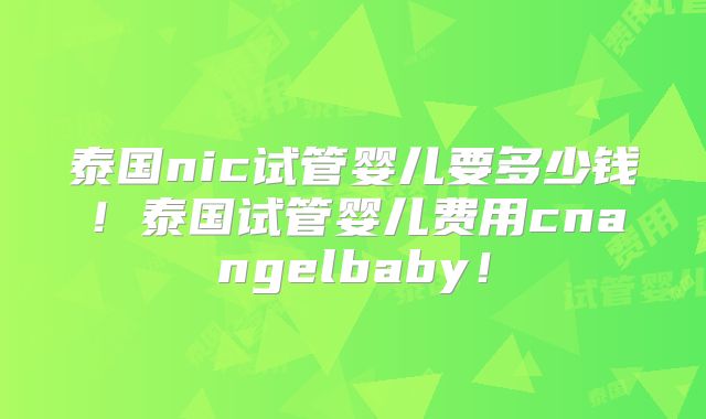泰国nic试管婴儿要多少钱！泰国试管婴儿费用cnangelbaby！