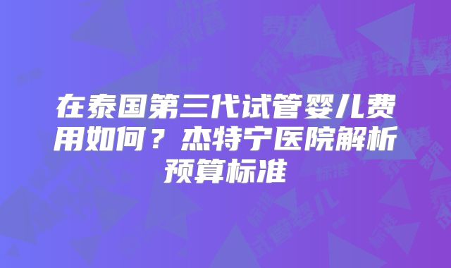 在泰国第三代试管婴儿费用如何?杰特宁医院解析预算标准
