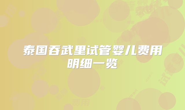 泰国吞武里试管婴儿费用明细一览