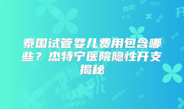 泰国试管婴儿费用包含哪些？杰特宁医院隐性开支揭秘