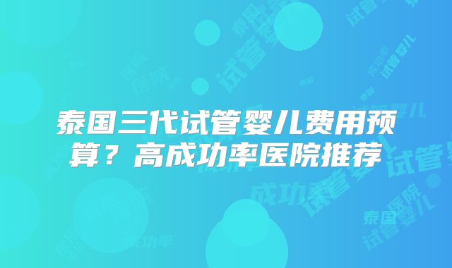 泰国三代试管婴儿费用预算？高成功率医院推荐