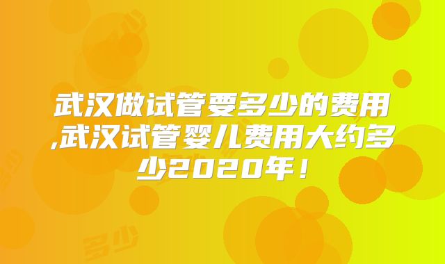 武汉做试管要多少的费用,武汉试管婴儿费用大约多少2020年!