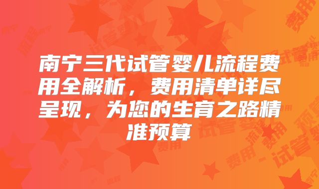 南宁三代试管婴儿流程费用全解析，费用清单详尽呈现，为您的生育之路精准预算