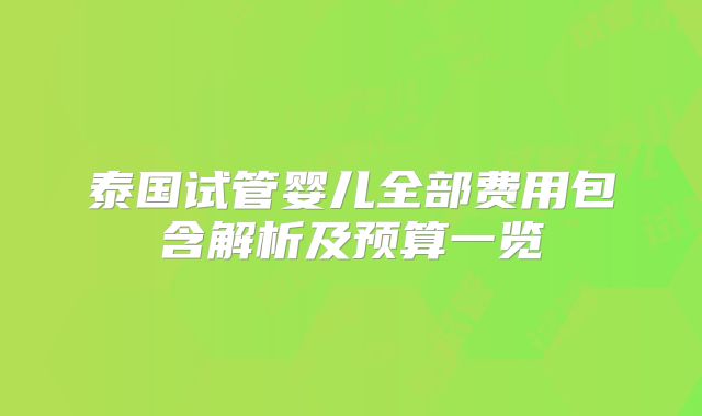 泰国试管婴儿全部费用包含解析及预算一览