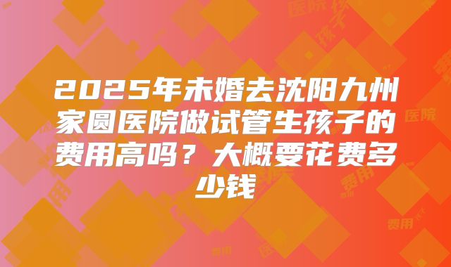 2025年未婚去沈阳九州家圆医院做试管生孩子的费用高吗?大概要花费多少钱