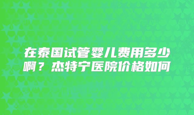 在泰国试管婴儿费用多少啊？杰特宁医院价格如何