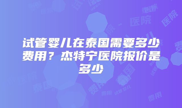 试管婴儿在泰国需要多少费用？杰特宁医院报价是多少