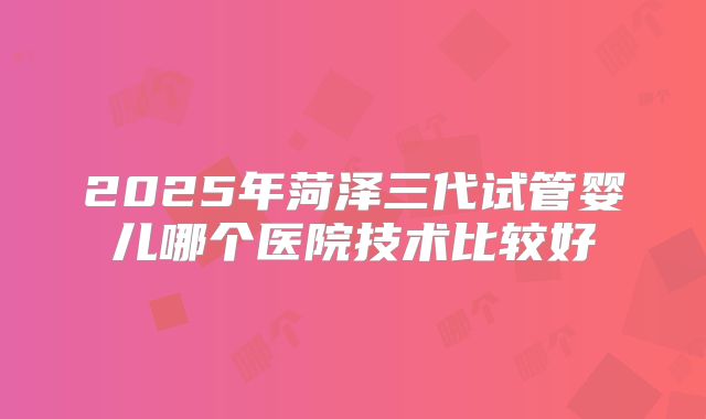 2025年菏泽三代试管婴儿哪个医院技术比较好
