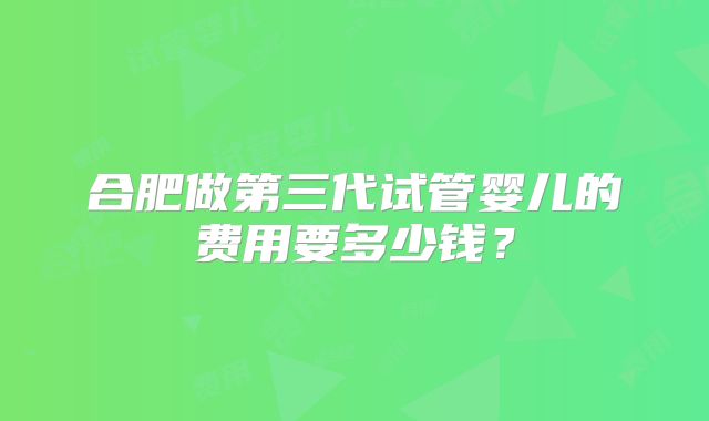 合肥做第三代试管婴儿的费用要多少钱?